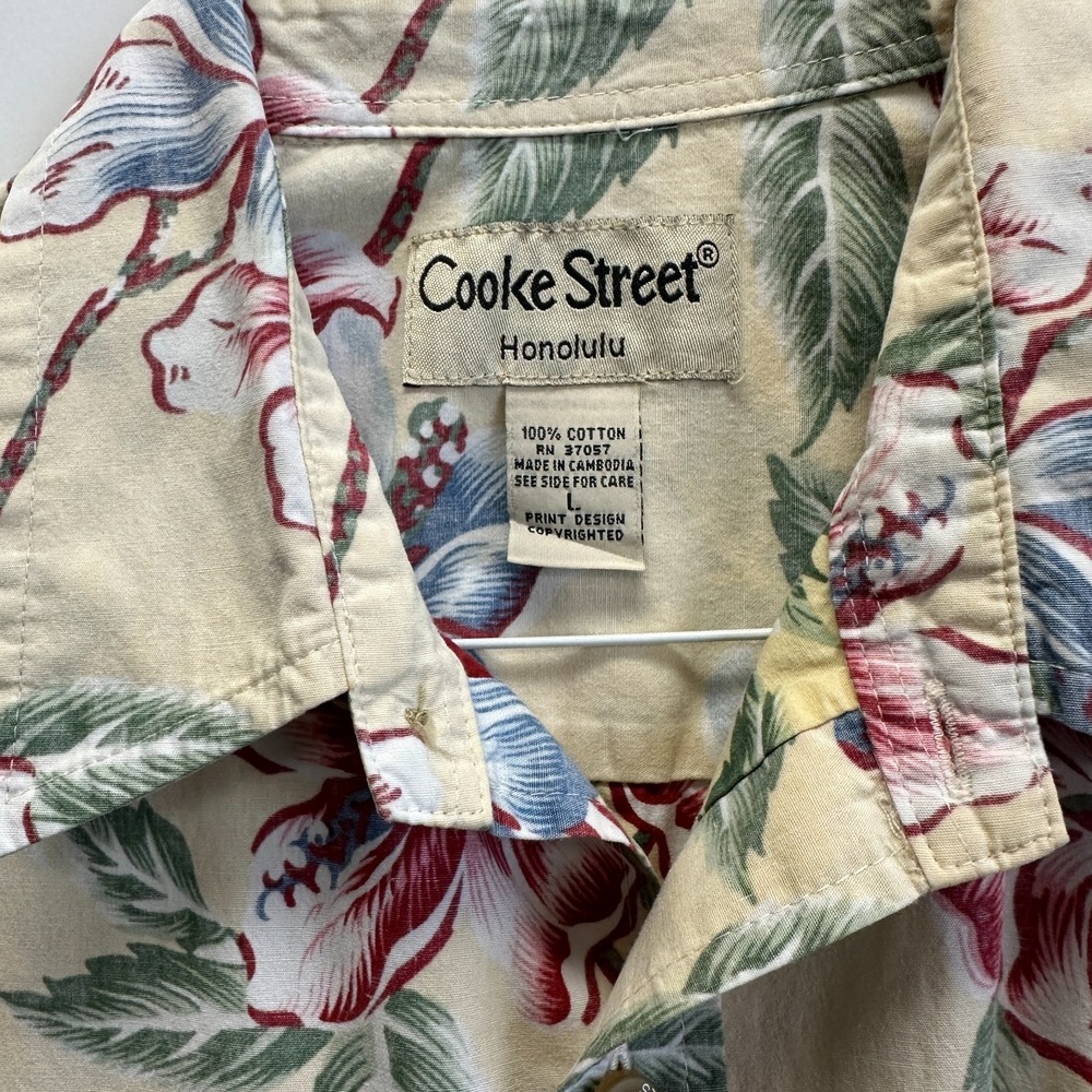 Cooke Street Honolulu Hawaiian Aloha Shirt L Cotton  Tropical Cream Vtg 90s-Y2K - Picture 2 of 7
